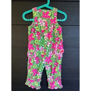 Le Top Floral Corduroy Romper  Kids 12M Green Pink 90s Y2K
